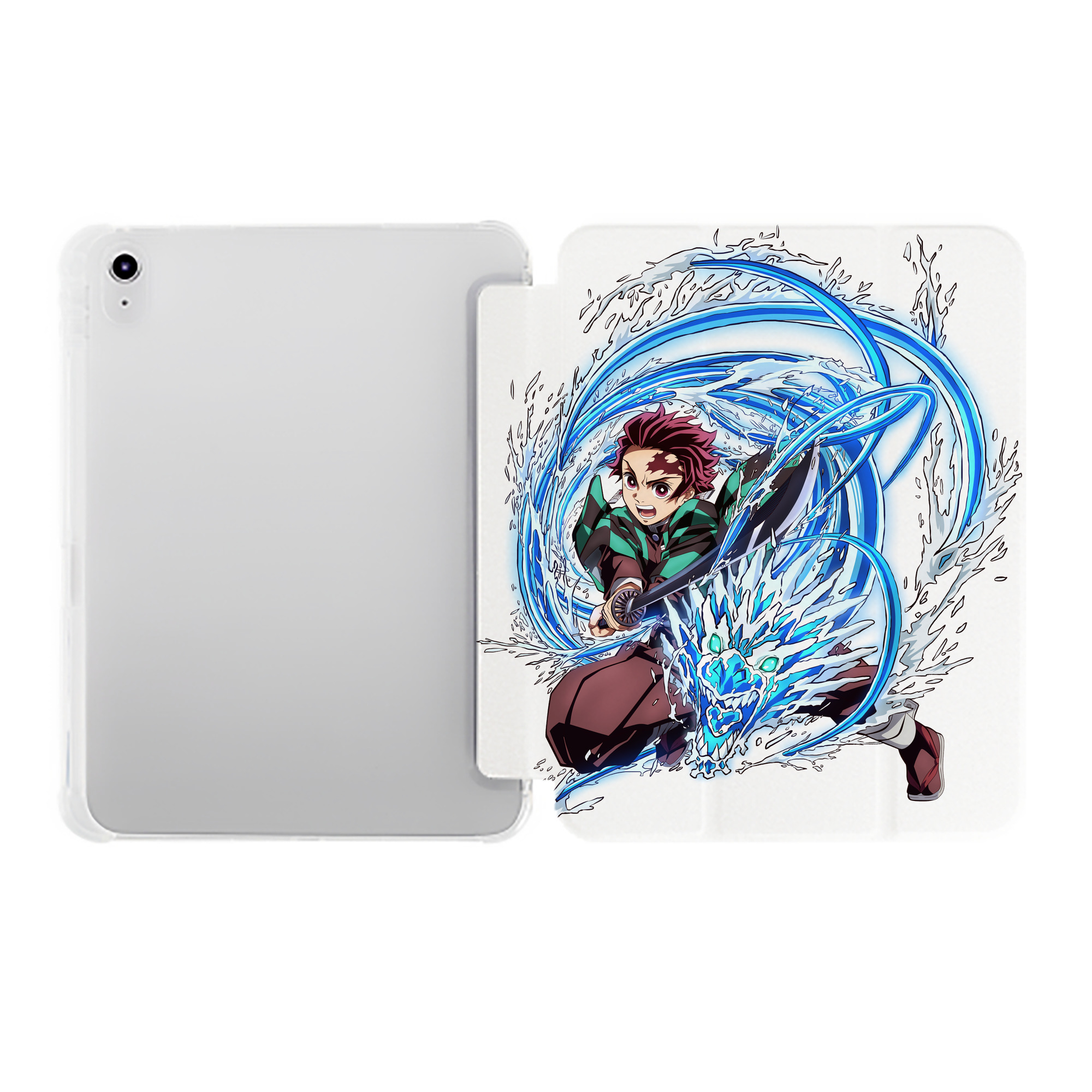 （画像用） 鬼滅の刃 竈門 炭治郎／かまど たんじろう Kamado Tanjirou IPad ケース ペン収納付き 三つ折りスタンド PUレザー×シリコン 対応機種9.5/10.5/10.9インチ